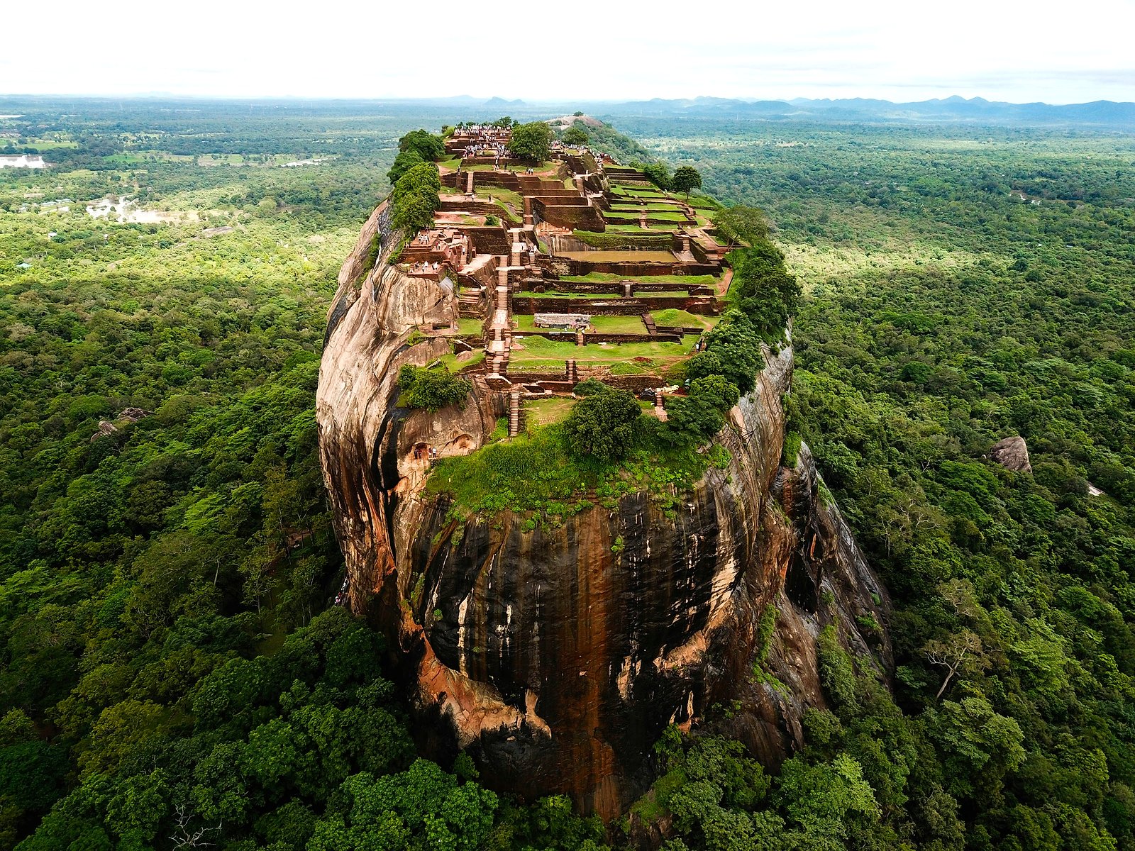 Aerial view of the palace ruins on top of Sigiriya Rock